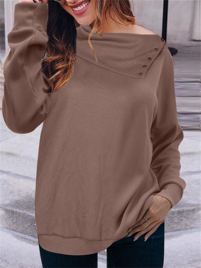 Damen eleganter Oversized Pullover mit asymmetrischem Halsausschnitt und Knopfdetails Sovae