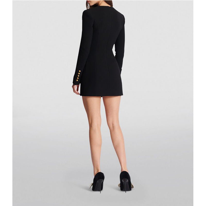 Damen Blazer-Kleid mit tiefem V-Ausschnitt und dekorativen Knöpfen Sovae