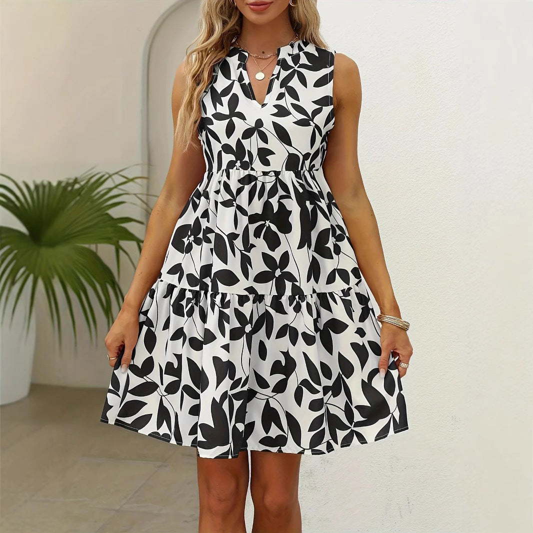 Damen luftiges Minikleid mit floralem Design und voluminösem Rock Sovae