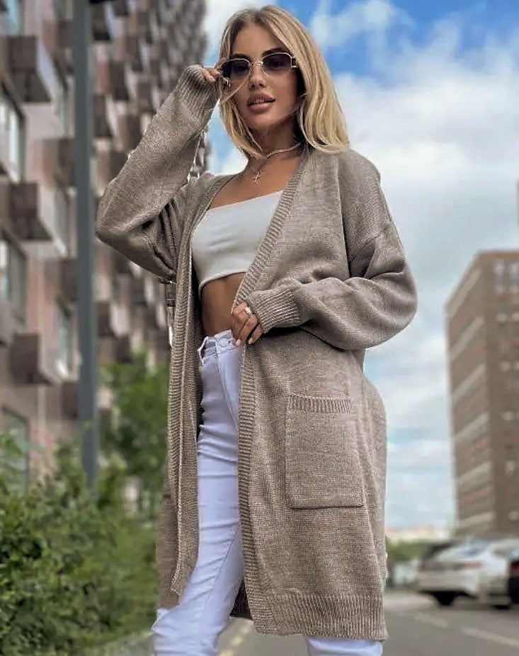 Damen gemütliche Strickjacke mit praktischen Taschen und offenem Schnitt Sovae