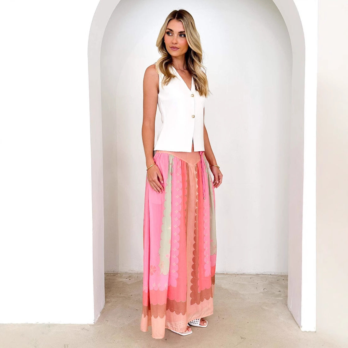 Damen Maxi-Rock mit buntem Grafikdesign Sovae