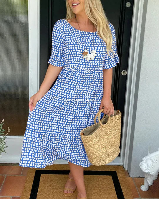 Damen Midi-Kleid mit gerafftem Design und strukturierter Spitze Sovae