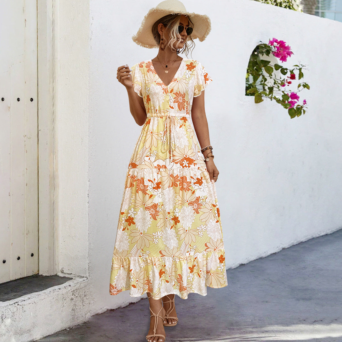 Damen Sommerliches Maxikleid mit floralen Akzenten und fließendem Rock Sovae