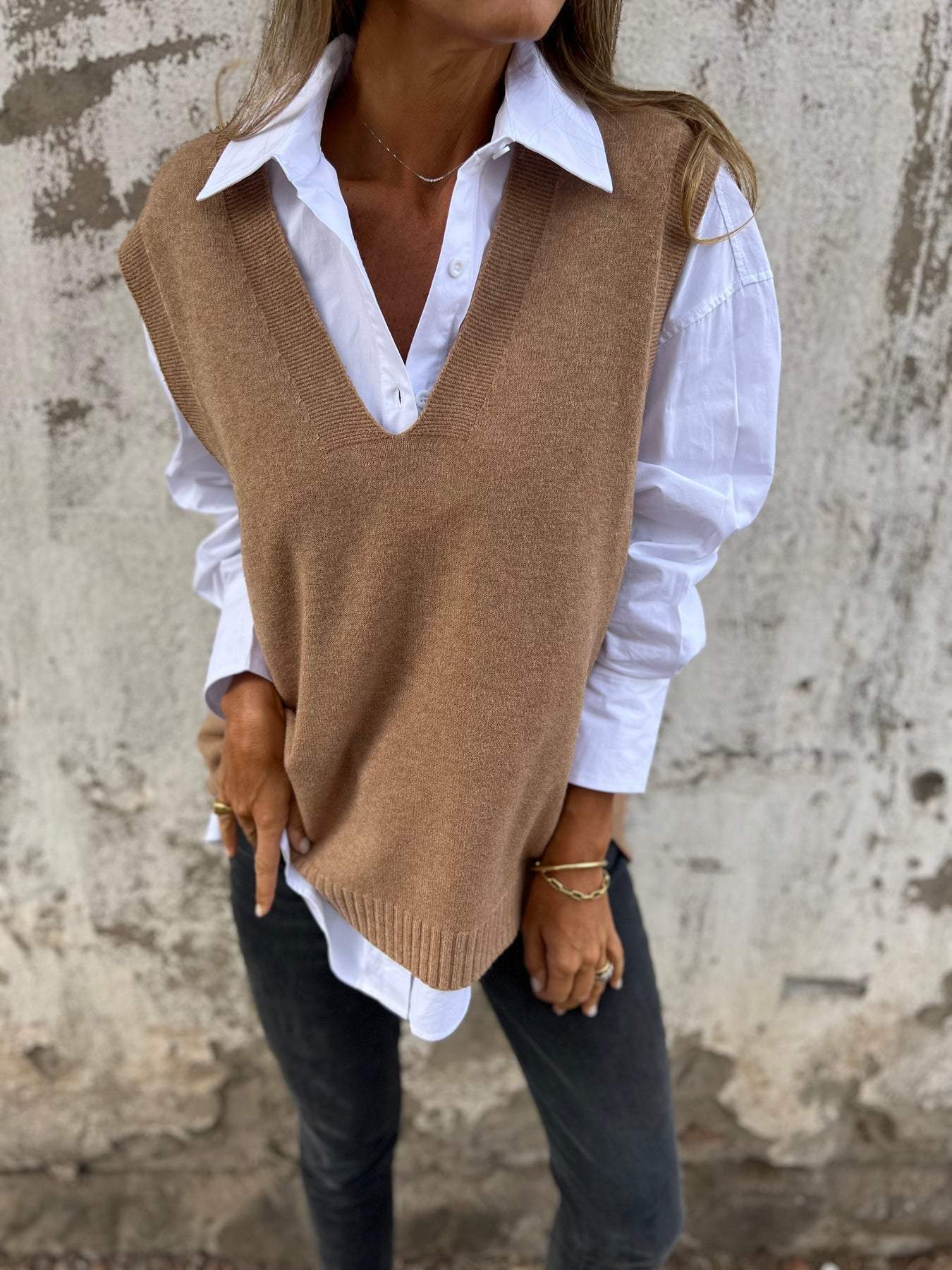 Damen elegante Strickweste mit V-Ausschnitt Sovae