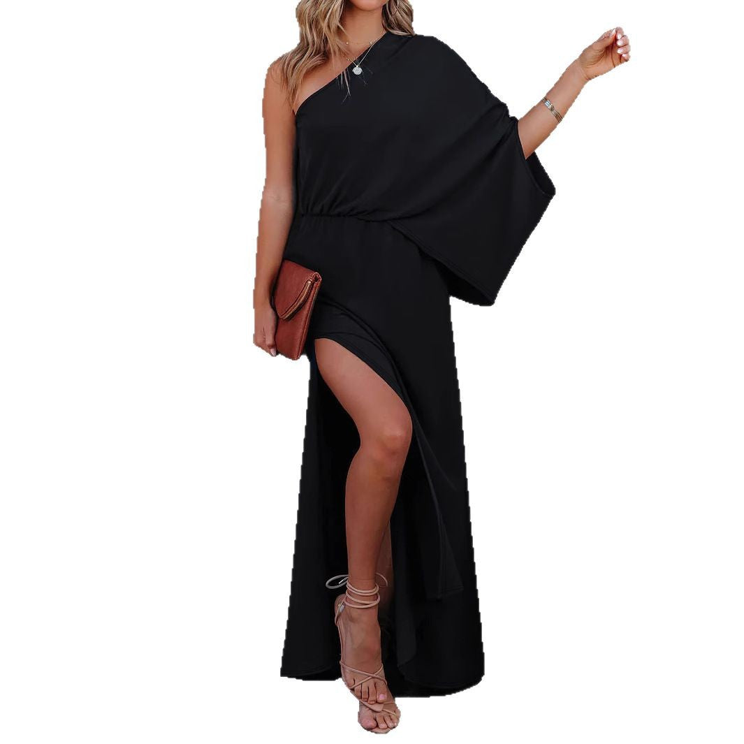Damen elegantes Maxikleid mit asymmetrischem Schnitt und schulterfreiem Design Sovae