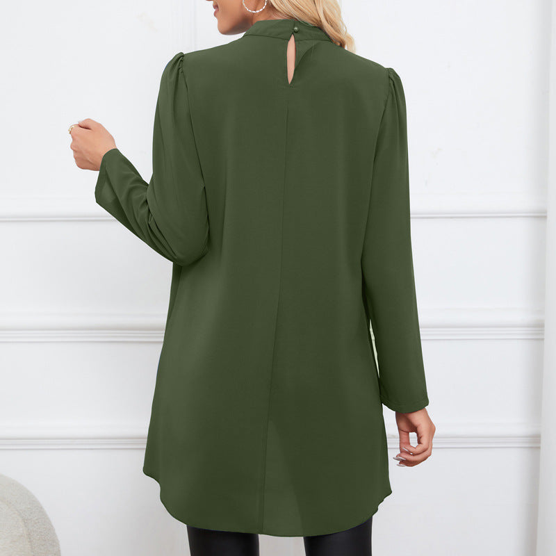 Damen Longbluse mit elegantem Stehkragen und fließendem Schnitt Sovae