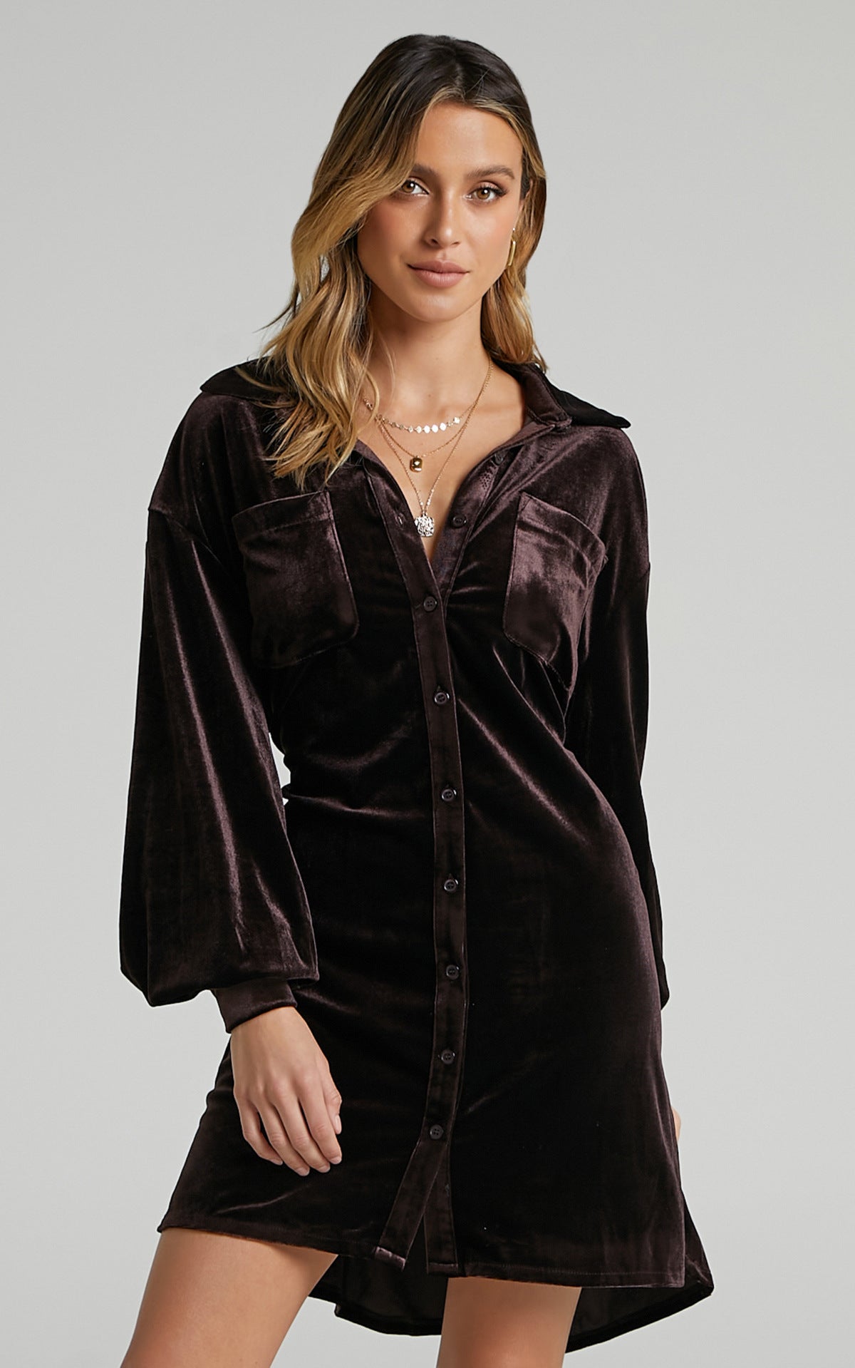 Damen Velourshemdkleid Sovae