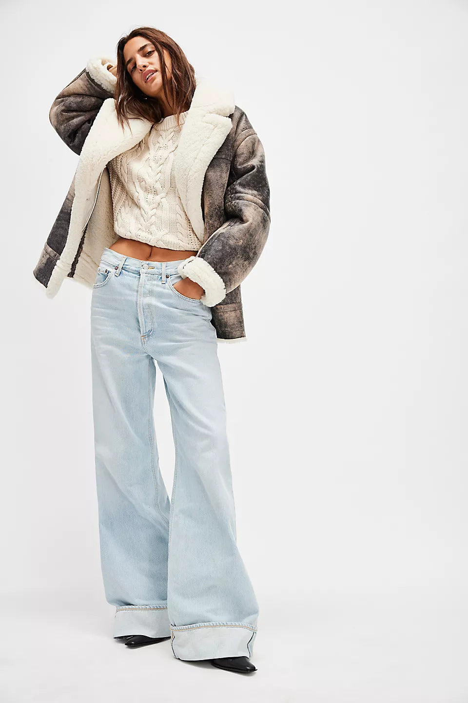 Damen Hochtaillierte Weite Jeans Sovae