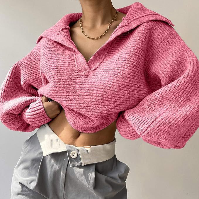 Damen Relaxed-Fit Pullover mit V-Ausschnitt Sovae