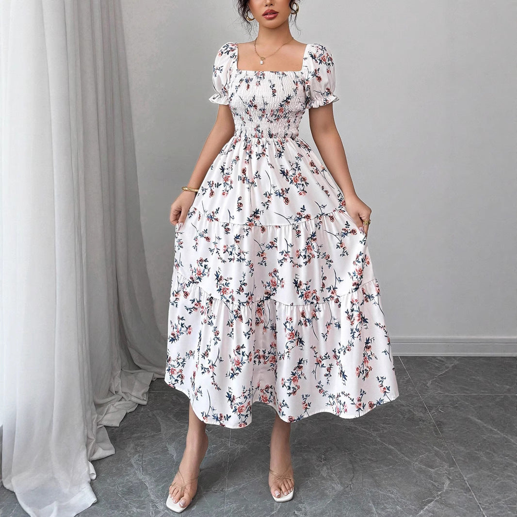 Damen Maxikleid mit elegantem gerafftem Oberteil und verspieltem Rüschendesign Sovae