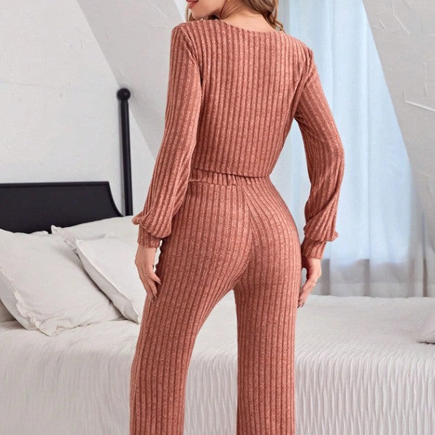 Damen lässiges und elegantes Schlafanzug-Set mit Rippstruktur Sovae