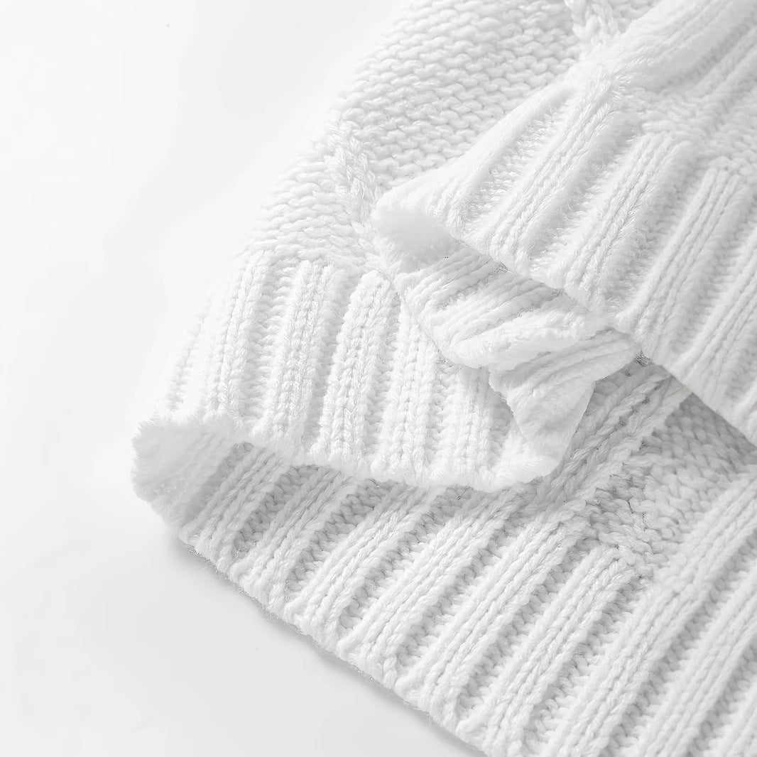 Damen eleganter Strickpullover mit feinen Rüschen und Schleifen Sovae