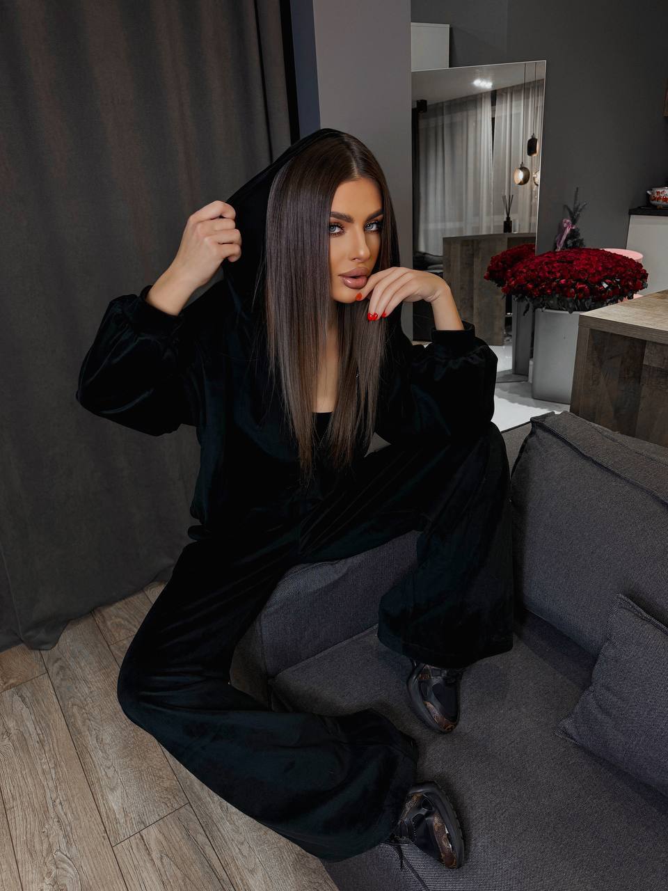 Damen Fleece-Cropped-Loungewear-Set mit weiten Hosen Sovae