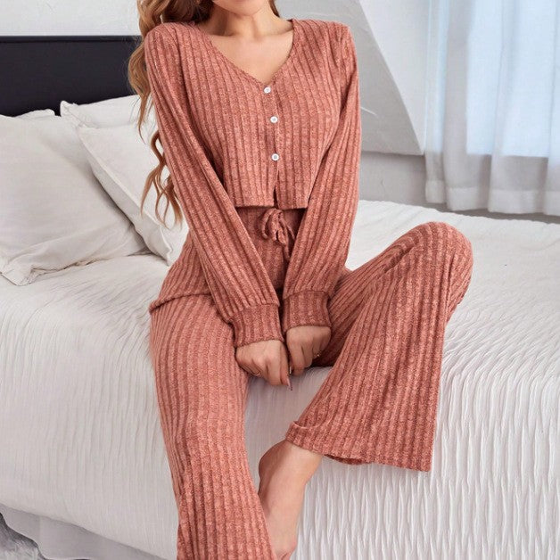 Damen lässiges und elegantes Schlafanzug-Set mit Rippstruktur Sovae