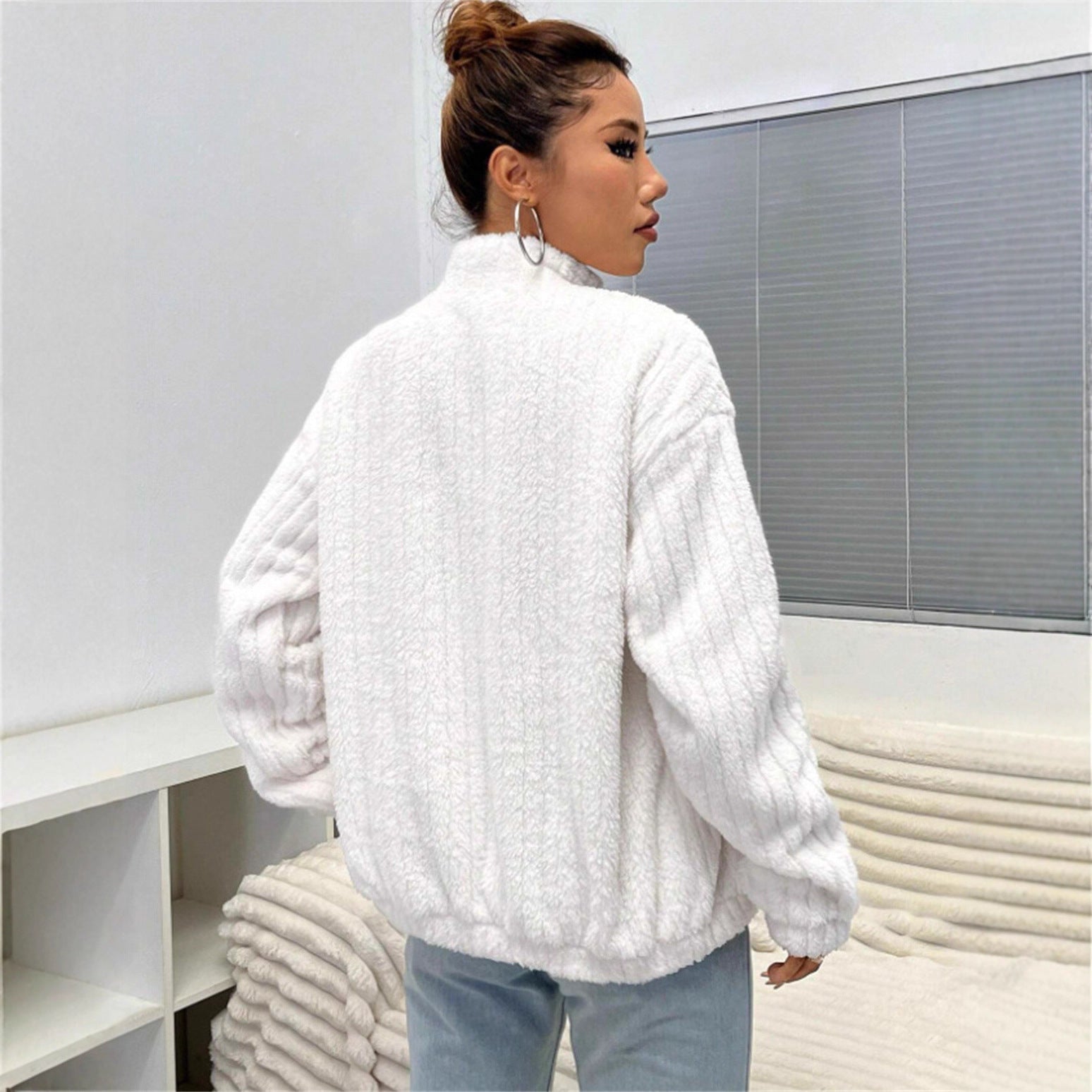 Damen weiche Fleecejacke mit hohem Kragen und Reißverschluss Sovae