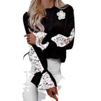 Damen Eleganter Pullover mit Spitzenärmeln Sovae