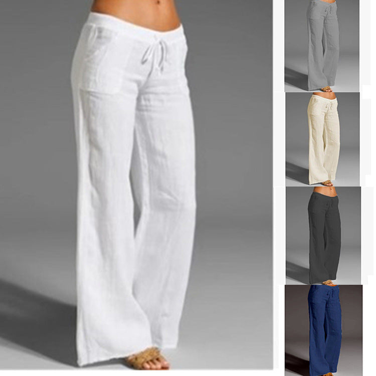 Damen luftige Leinenhose mit elastischem Bund Sovae