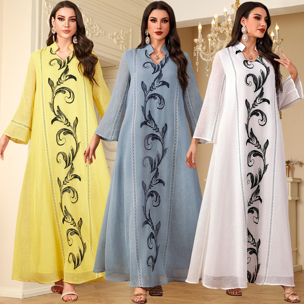 Damen Elegantes und kunstvoll besticktes Maxikleid Sovae
