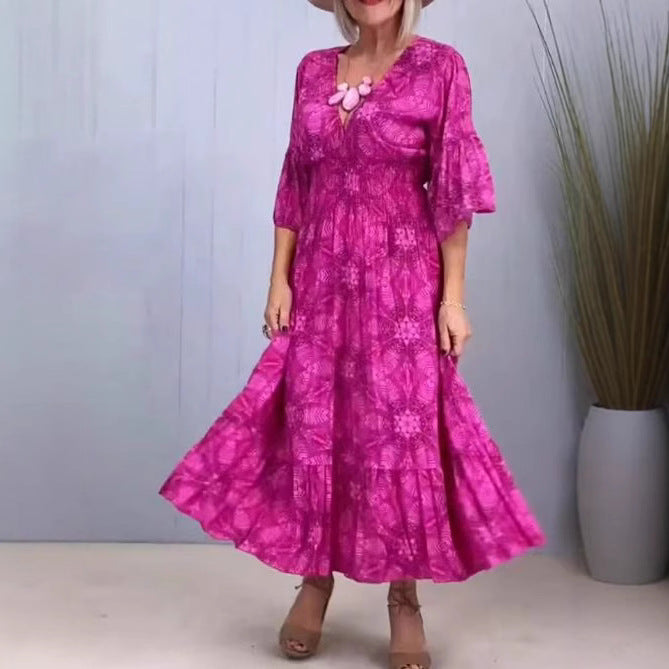 Damen Maxikleid mit V-Ausschnitt und voluminösen Ärmeln Sovae