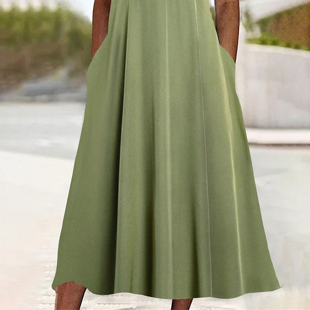 Damen Midi-Kleid mit eleganter Raffung und praktischen Taschen Sovae