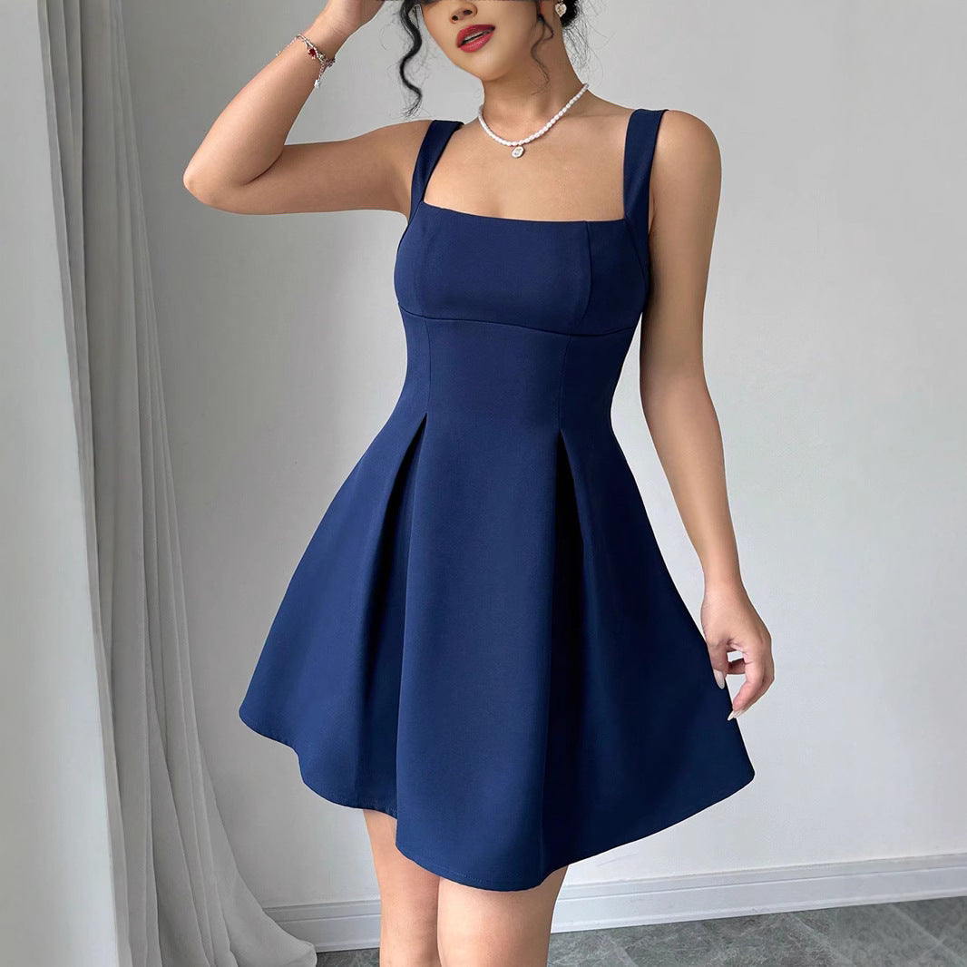 Damen A-Linien Kleid mit quadratischem Ausschnitt und eleganten Falten Sovae