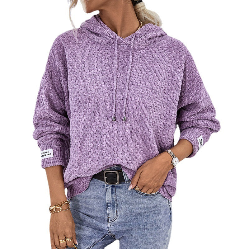 Damen Kapuzenpullover aus strukturiertem Strick mit Kordelzug Sovae