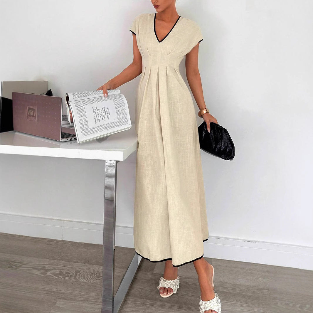 Damen Midi-Kleid mit tiefem V-Ausschnitt und schmeichelndem Faltenwurf Sovae