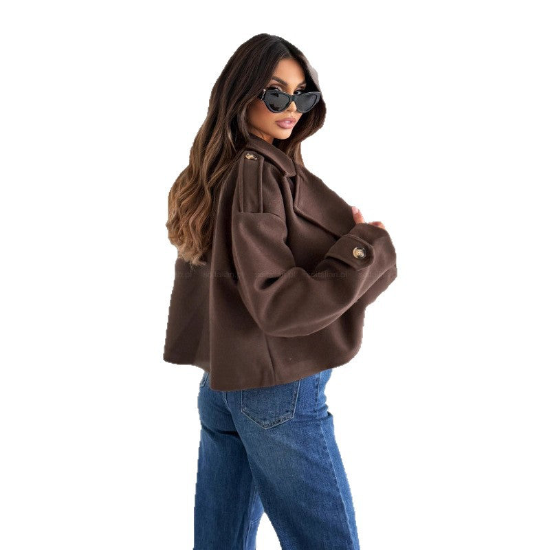 Damen elegante cropped Jacke mit doppelter Knopfleiste Sovae