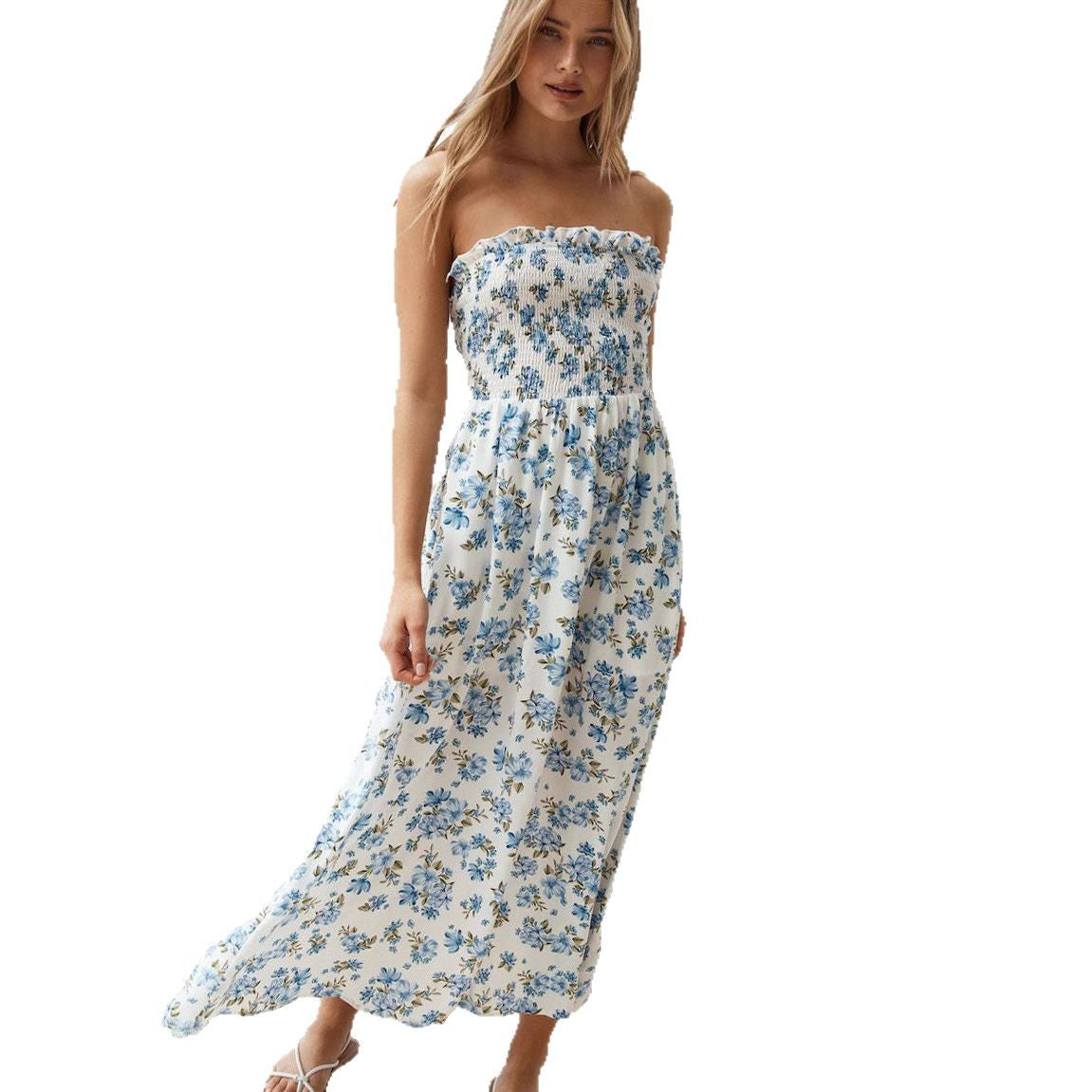 Damen Sommerliches Maxikleid mit schmalem Oberteil und Blumenprint Sovae