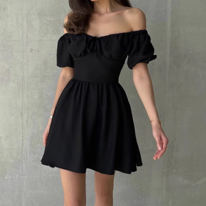 Damen Off-Shoulder Minikleid mit Volantärmeln und Taillenknoten Sovae