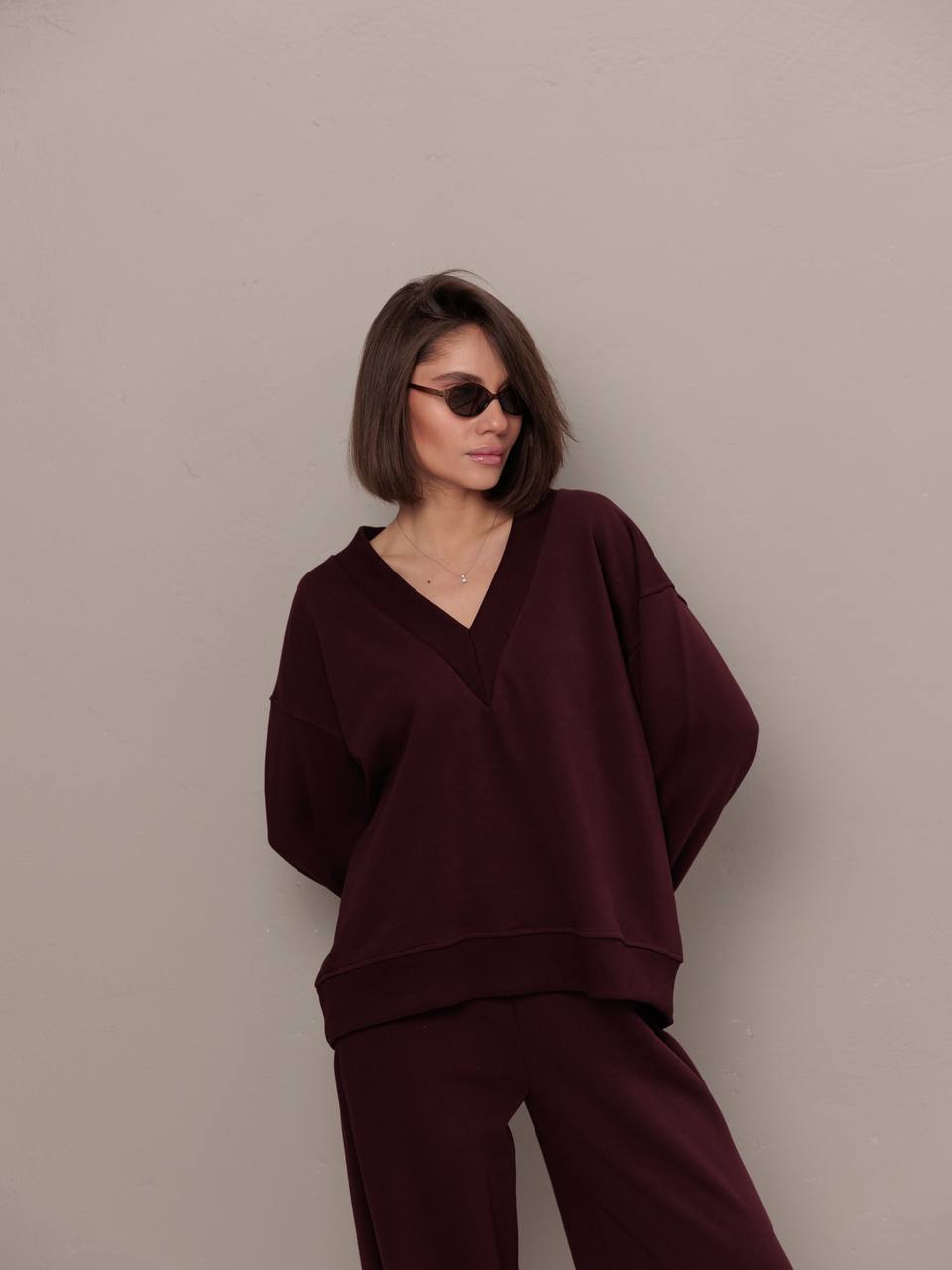 Damen Lässiger V-Ausschnitt Pullover Sovae