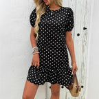 Damen Polka Dots Kleid mit Rüschensaum Sovae