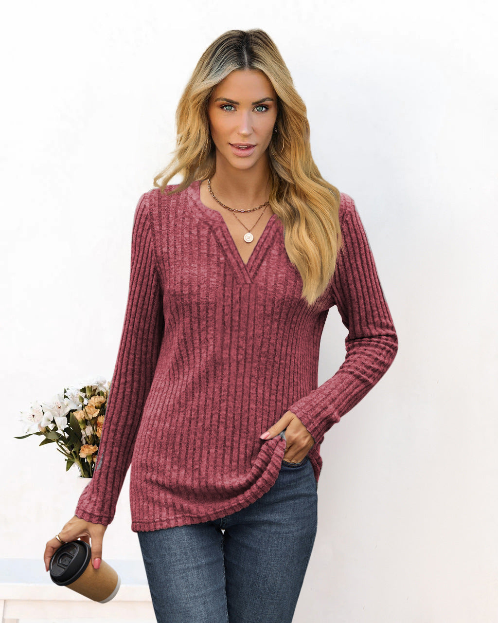 Damen gemütlicher Rippenpullover Sovae