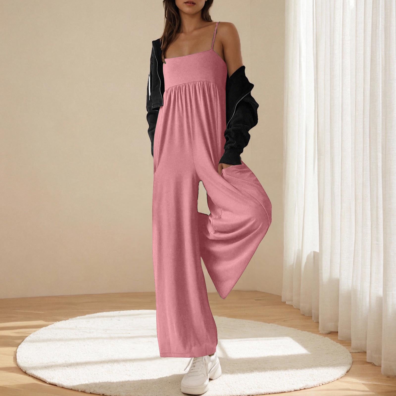 Damen eleganter Jumpsuit mit weit geschnittenem Bein und verstellbaren Trägern Sovae