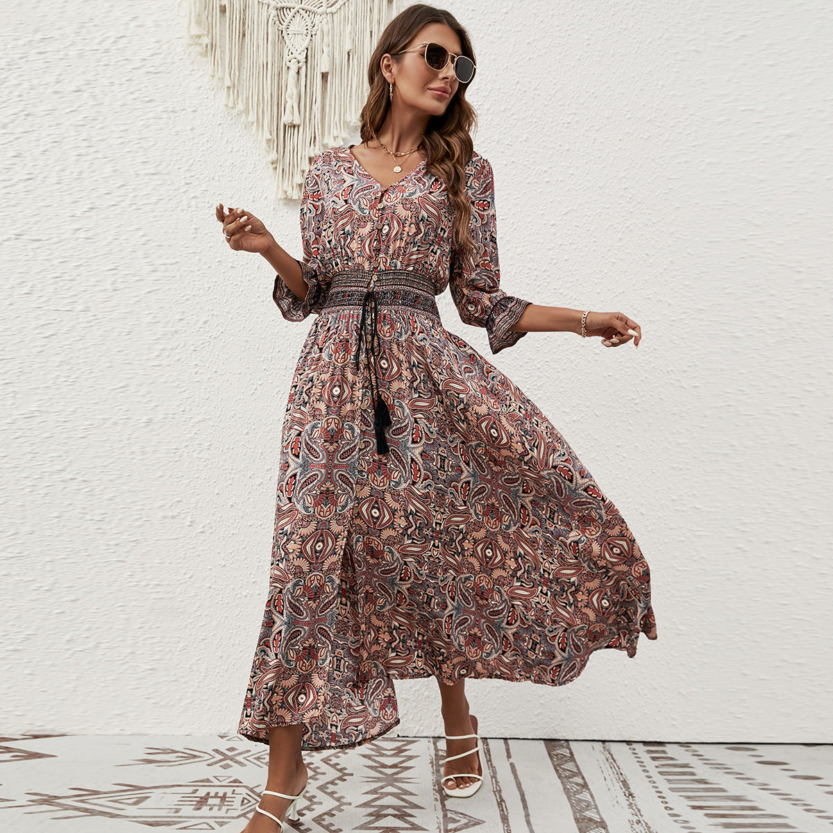 Damen Maxikleid mit detailliertem Tiel-Design Sovae