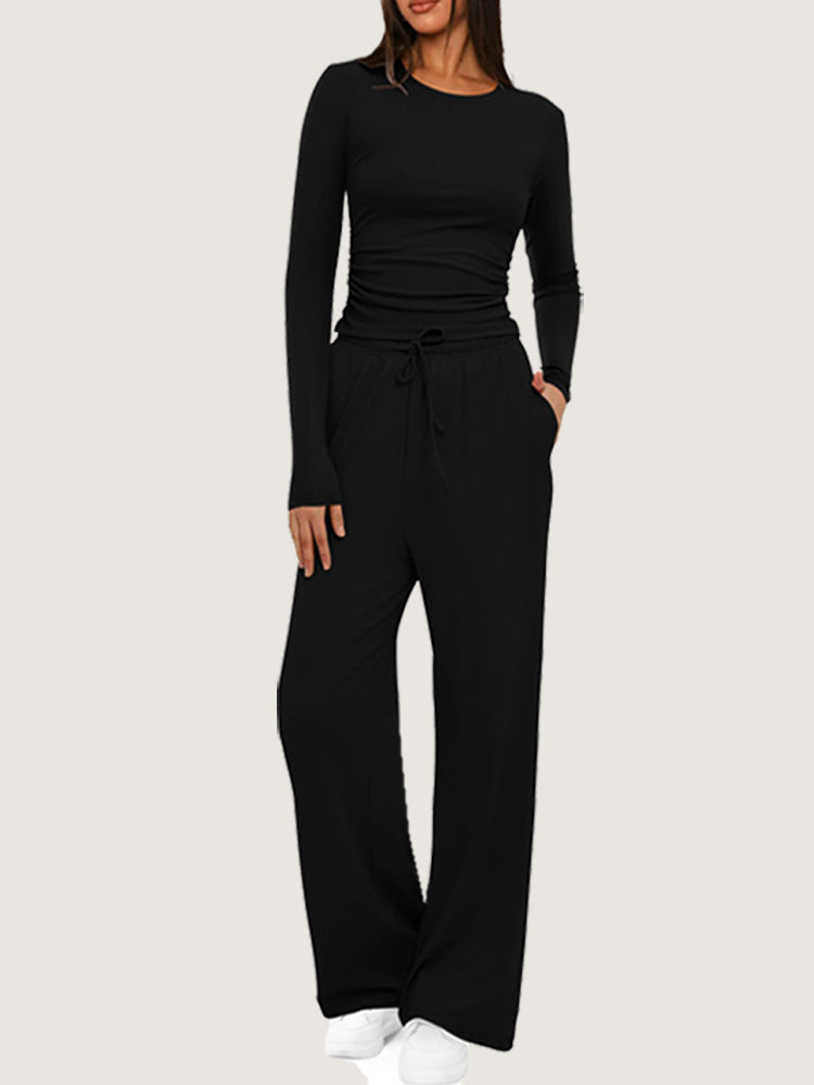 Damen Sportliches Langarmshirt und Bequeme Weite Hose Sovae