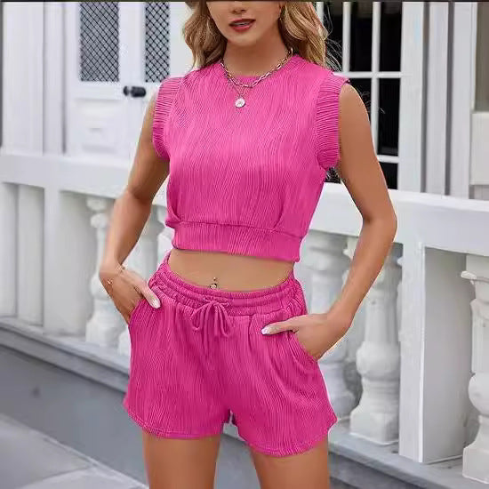 Damen sportliches Set mit kurzem Oberteil und Shorts Sovae