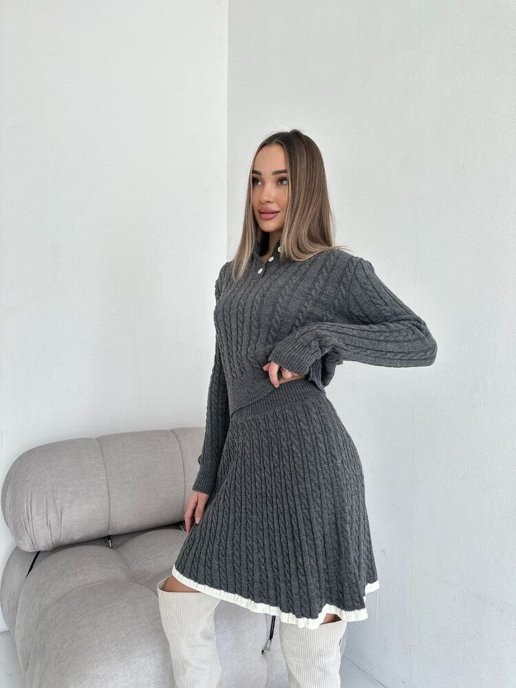 Damen Strick Kleidungsset mit sportlichem Kragen Sovae