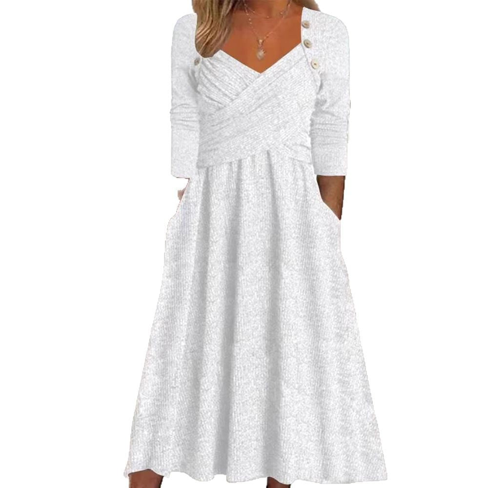 Damen Wickelkleid mit eleganten Knopfdetails und praktischen Taschen Sovae