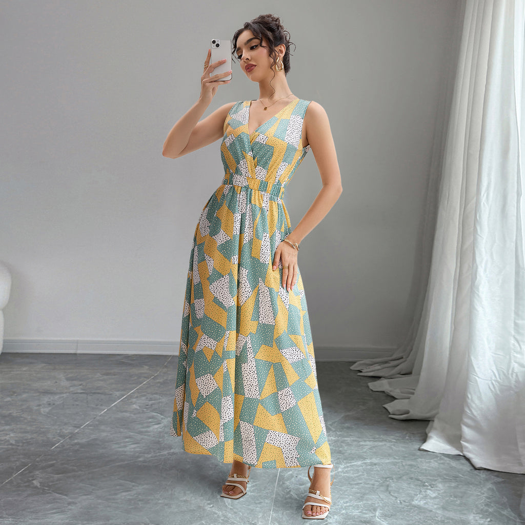 Damen Maxikleid mit modischem geometrischen Muster Sovae