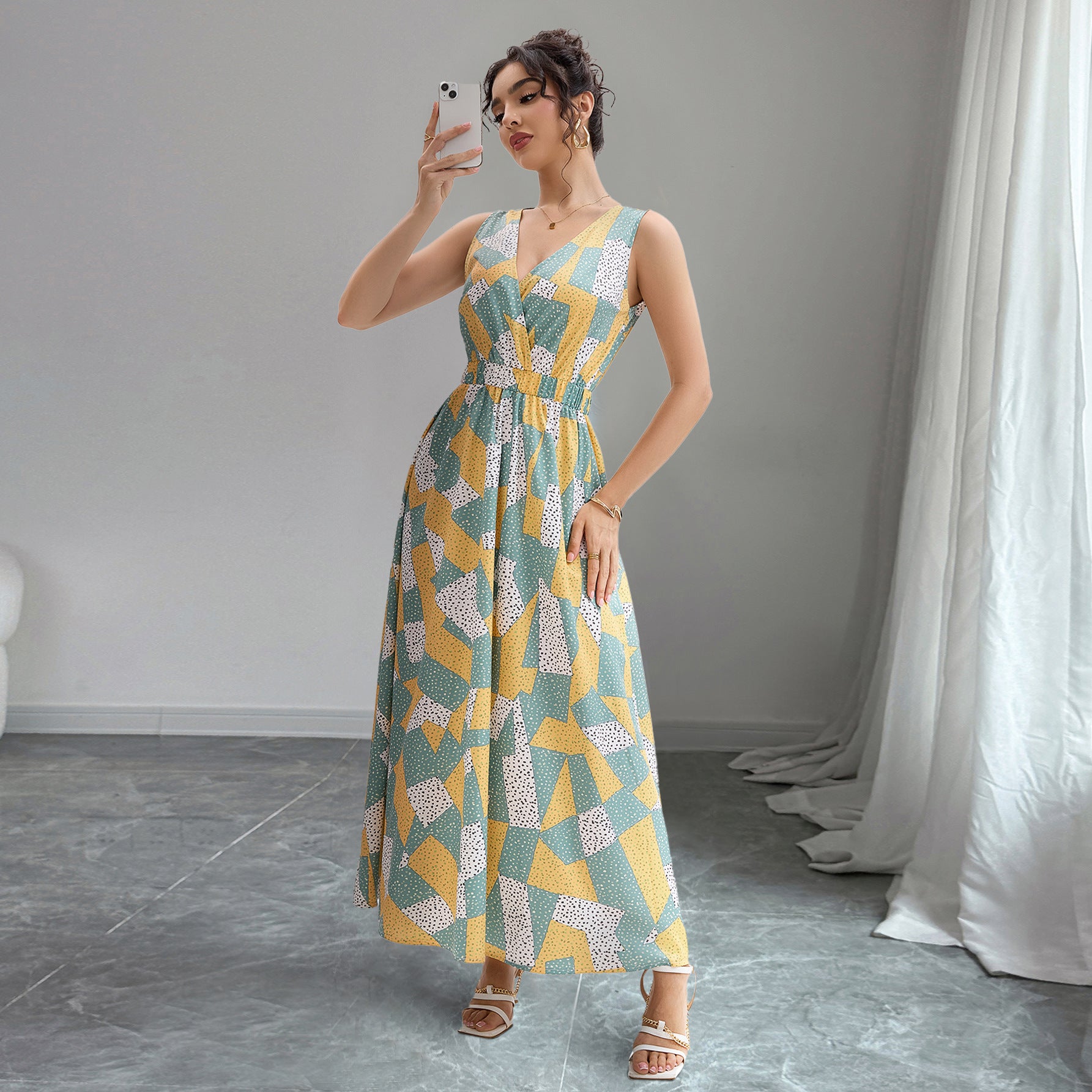 Damen Maxikleid mit modischem geometrischen Muster Sovae