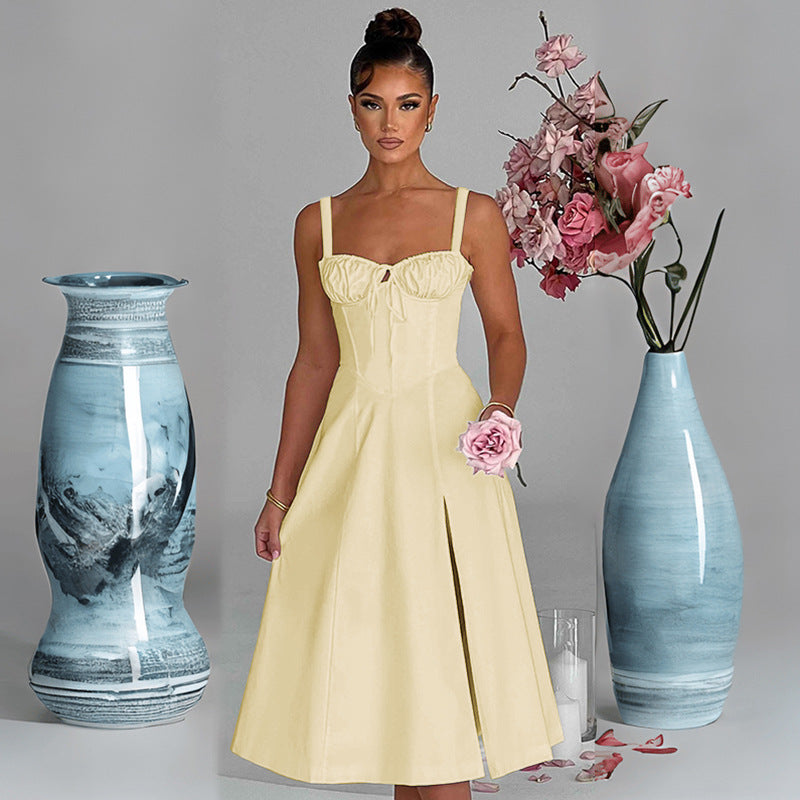 Damen Midikleid mit elegantem Schlitz und Rüschen Sovae