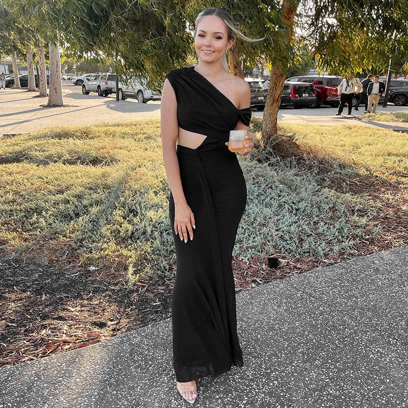 Damen sexy Maxikleid mit Raffungen und Cut-Out-Details Sovae