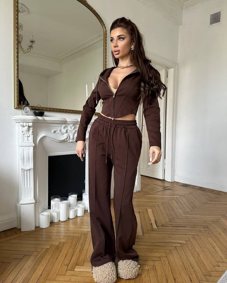 Damen stylisches Kapuzenset mit elegantem Reißverschluss Sovae