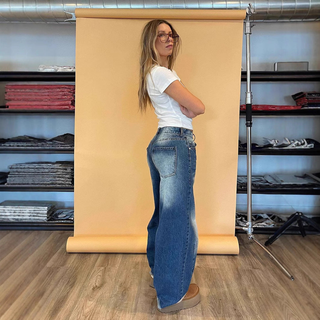 Damen Weit geschnittene Jeans mit hoher Taille und lässigem Schnitt Sovae