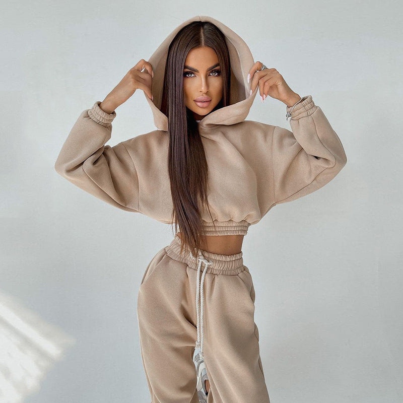 Damen modisches und lässiges cropped Sweatshirt und Jogginghose Set Sovae