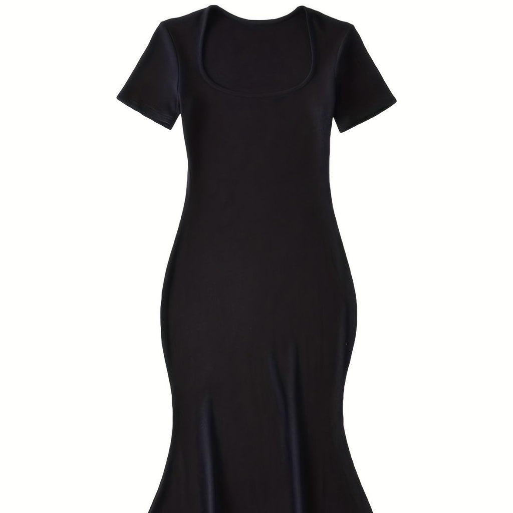 Damen lässiges Midi-Kleid mit Rundhalsausschnitt und figurbetontem Schnitt Sovae