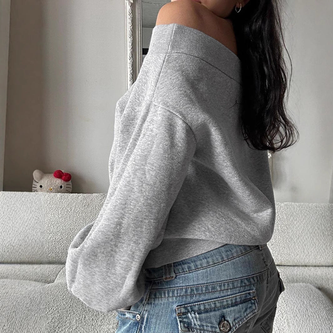 Damen Off-Shoulder Sweatshirt mit dekorativen Rüschendetails Sovae