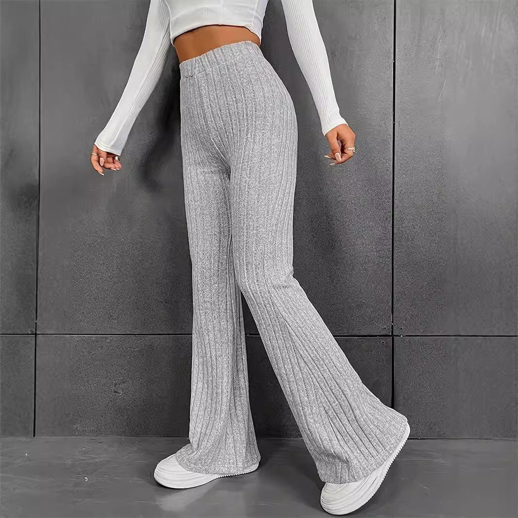 Damen Bequeme Flared-Strickhose mit hohem Bund und Rippstruktur Sovae