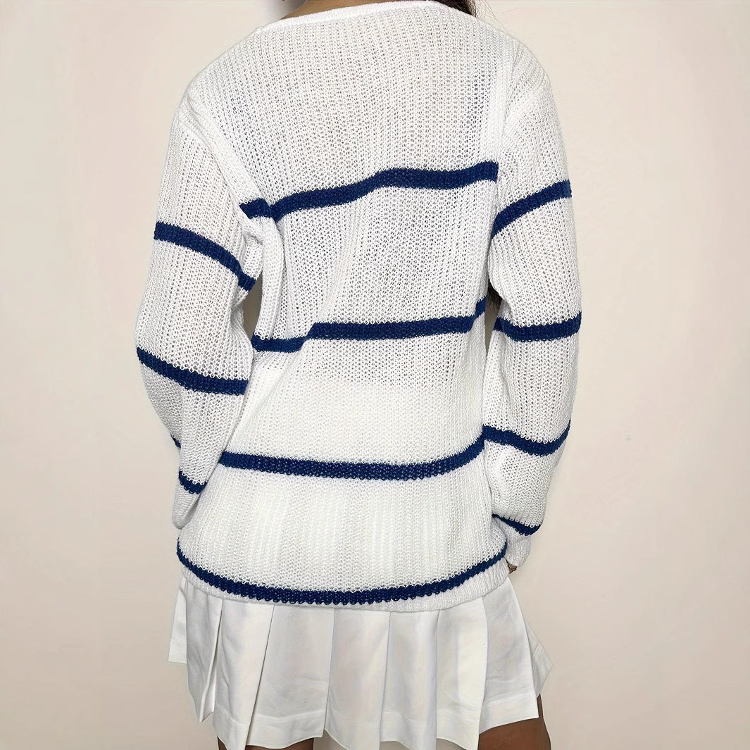 Damen lässiger Strickpullover mit Streifen Sovae